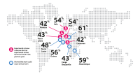 An infographic of a world map showing the countries that experienced or know someone that has experienced serious harm from work in the past two years. These countries are Italy and Mali (54%), Sierra Leone (43%) and Cameroon (42%). The countries that were most worried about work causing harm were Mali (61%), Mozambique (59%), Guinea (56%), Sierra Leone (48%) and Congo Brazzaville (43%).